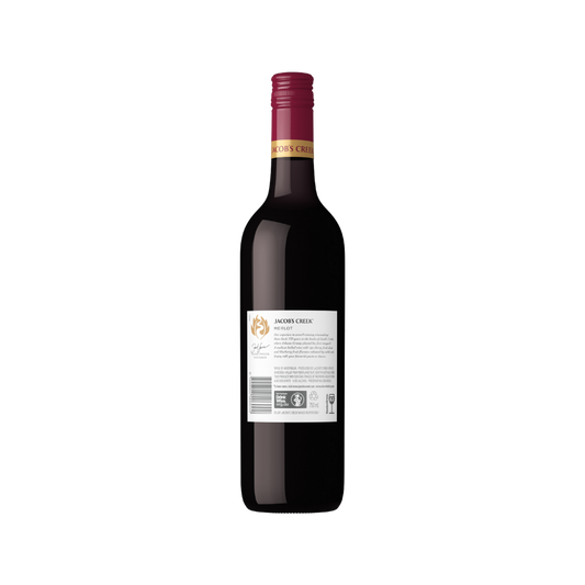 Red wine bottle with a visible label on a white background