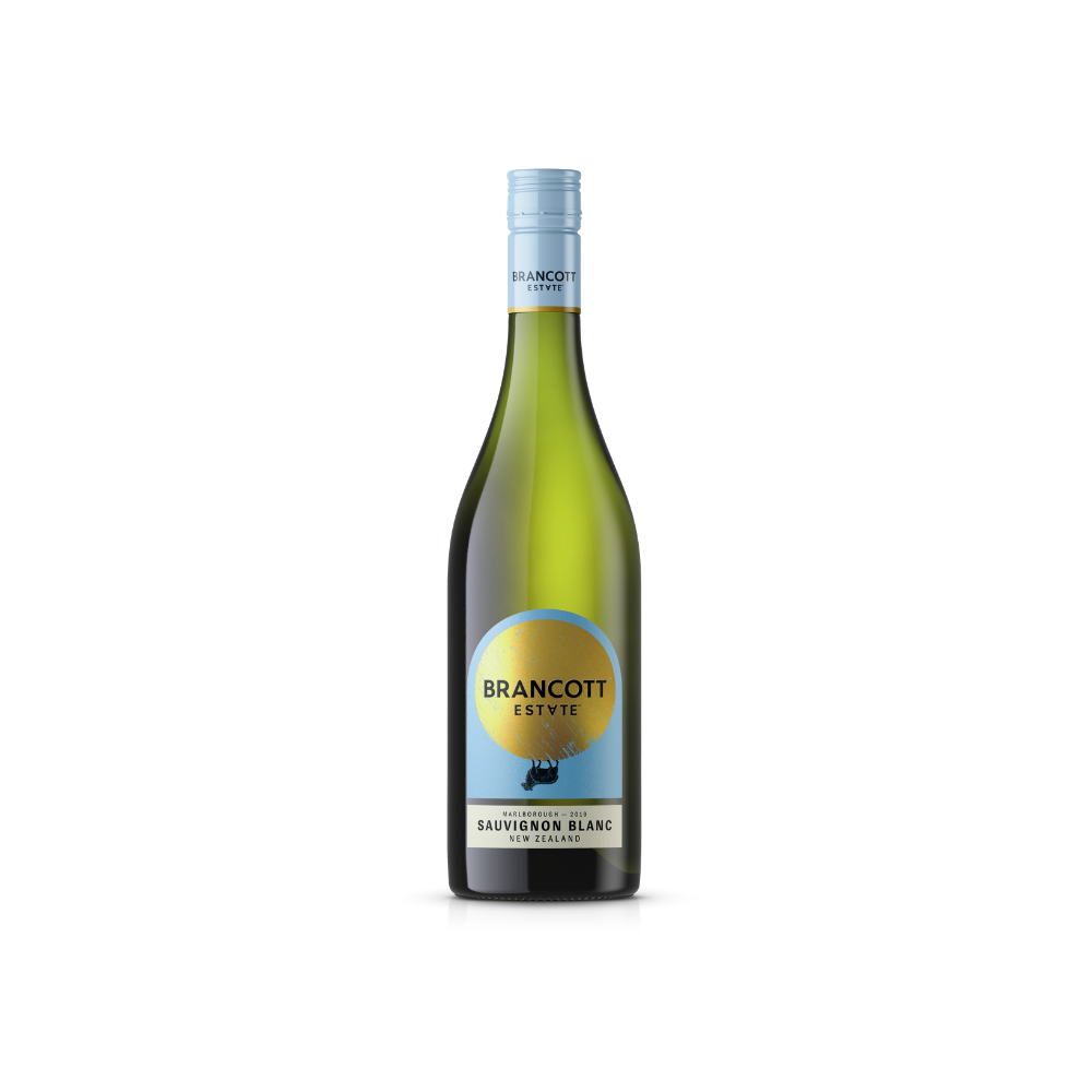 Bottle of Brancott Estate Sauvignon Blanc on a white background