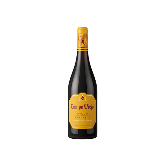 Wine bottle with yellow label on a white background