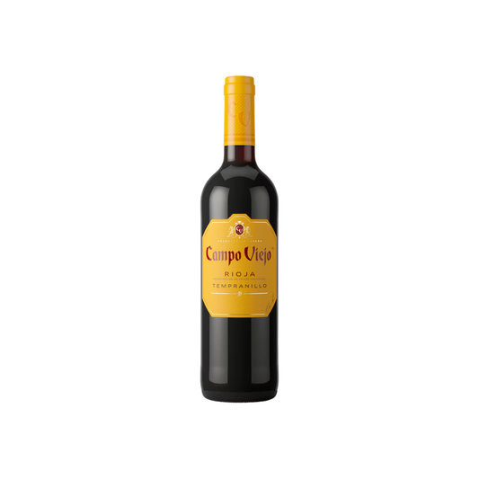 Bottle of Campo Viejo red wine on a white background