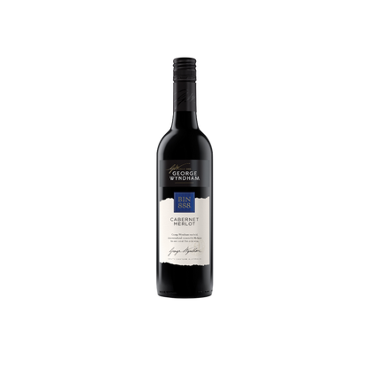 Wine bottle with a label on a white background