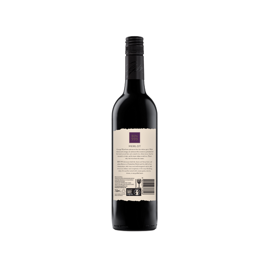Red wine bottle with a visible label on a white background