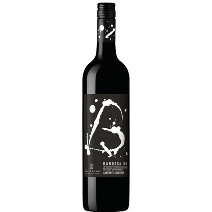 Wine bottle with a black and white label on a white background