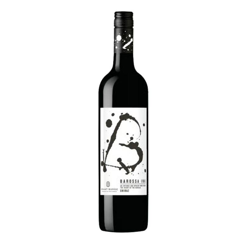 Wine bottle with a black and white label on a white background