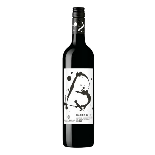 Wine bottle with a black and white label on a white background