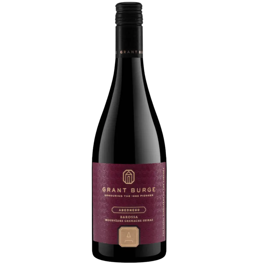Wine bottle with Grant Burge label on a white background