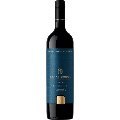 Wine bottle with blue label on a white background