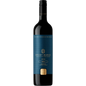 Wine bottle with blue label on a white background