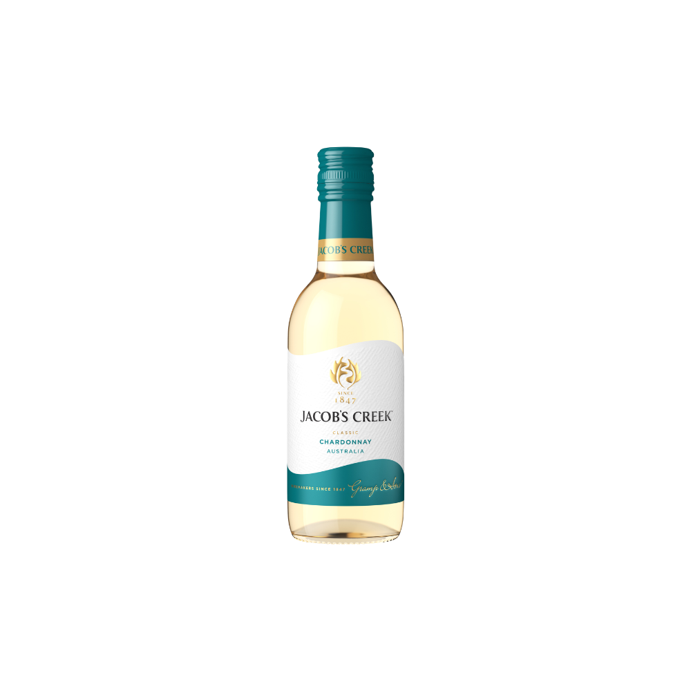 Jacob's Creek Chardonnay wine bottle on a white background
