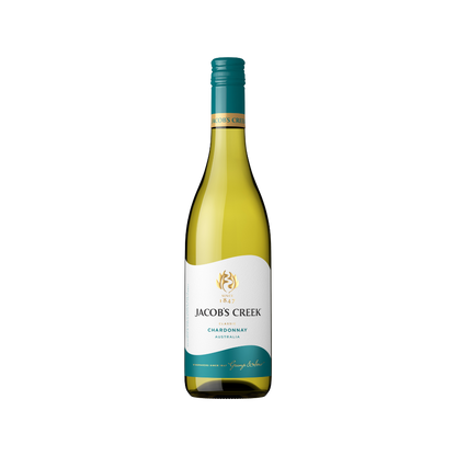 Bottle of Jacob's Creek Chardonnay wine on a white background