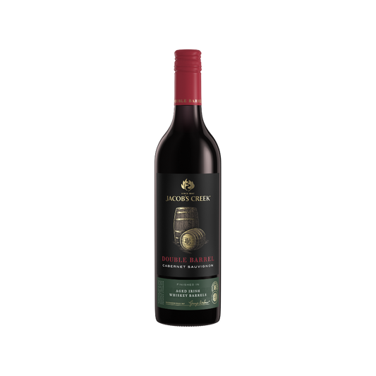 Red wine bottle with a black label on a white background