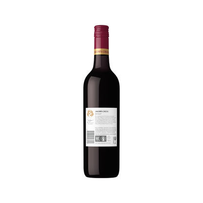 Red wine bottle with a visible label on a white background