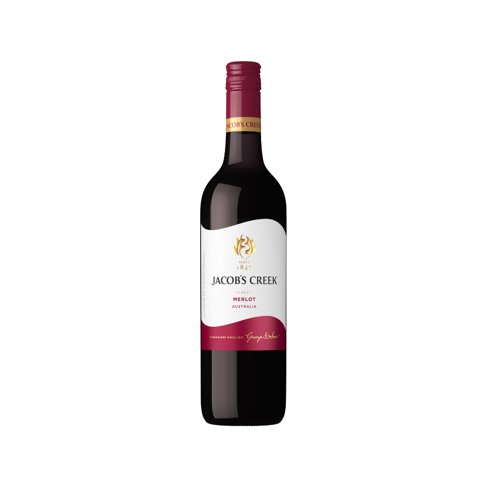 Jacob's Creek Merlot wine bottle on a white background