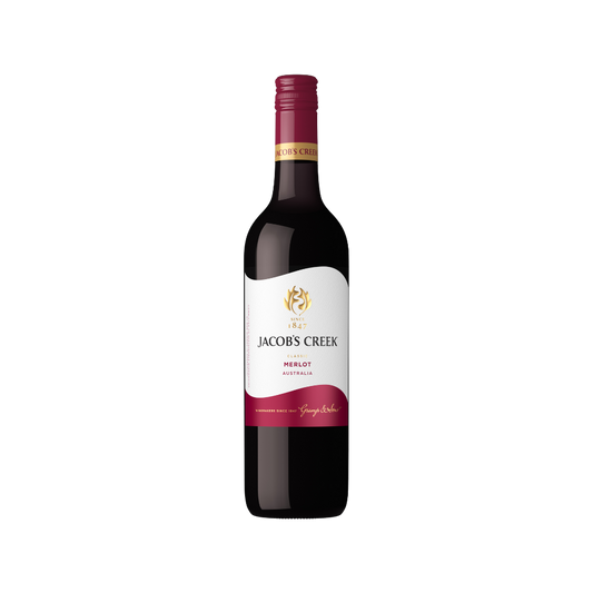 Jacob's Creek Merlot wine bottle on a white background