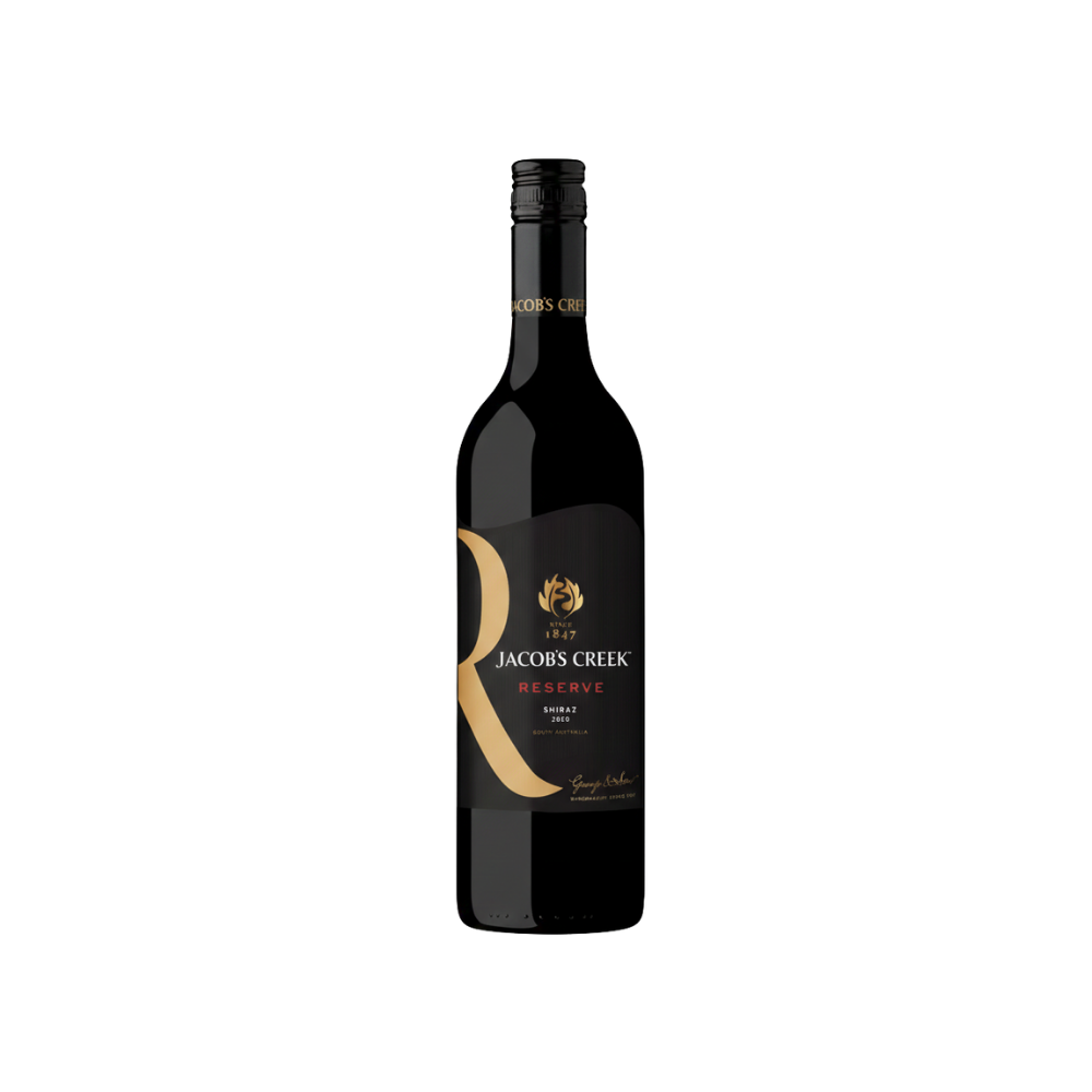 Wine bottle with Jacobs Creek Reserve label on a white background