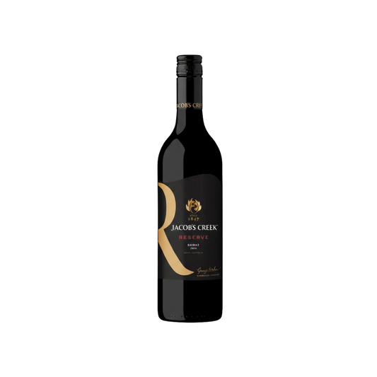 Wine bottle with Jacobs Creek Reserve label on a white background