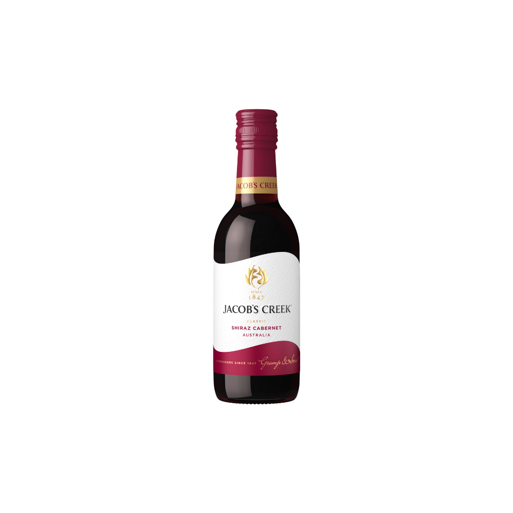 Jacob's Creek Shiraz Cabernet wine bottle on a white background