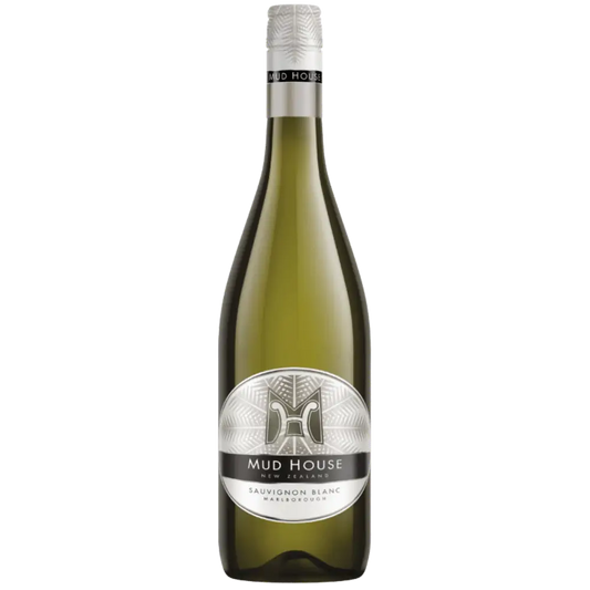 Bottle of Mud House Sauvignon Blanc wine on a white background