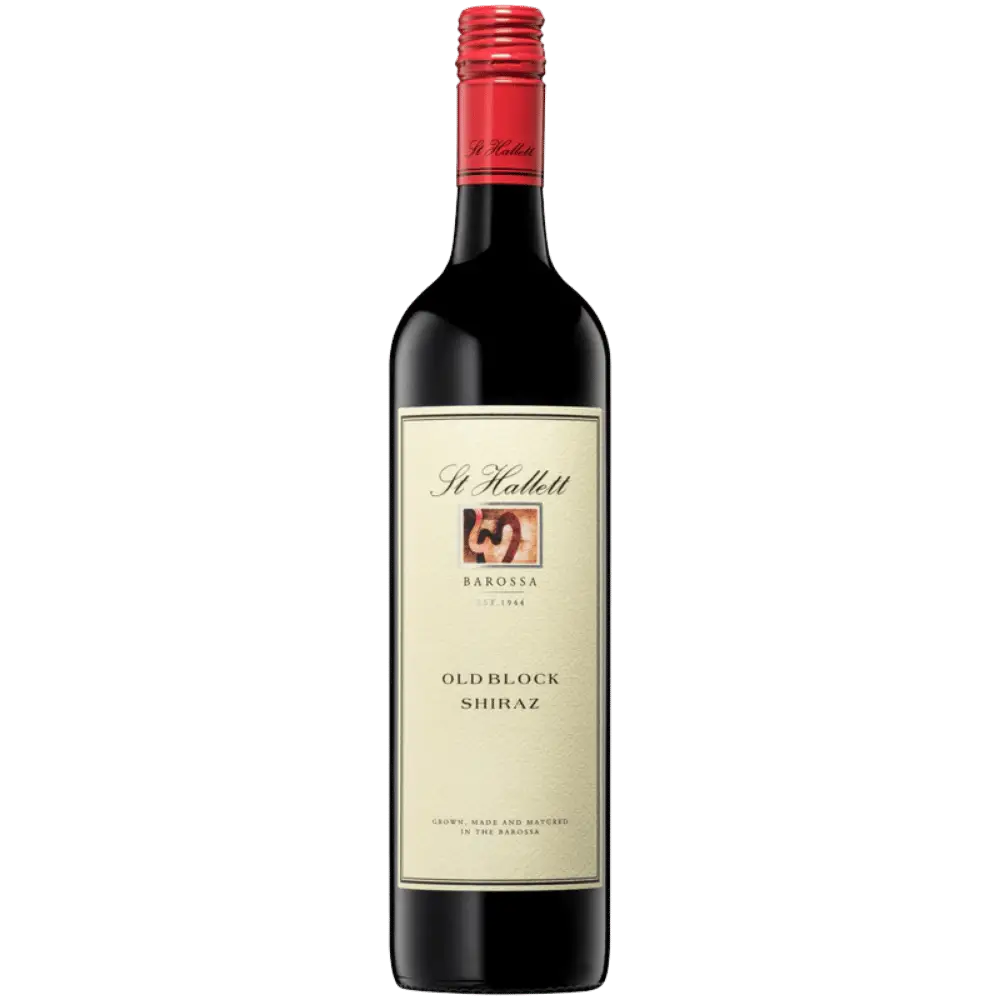 Red wine bottle with a visible label on a white background