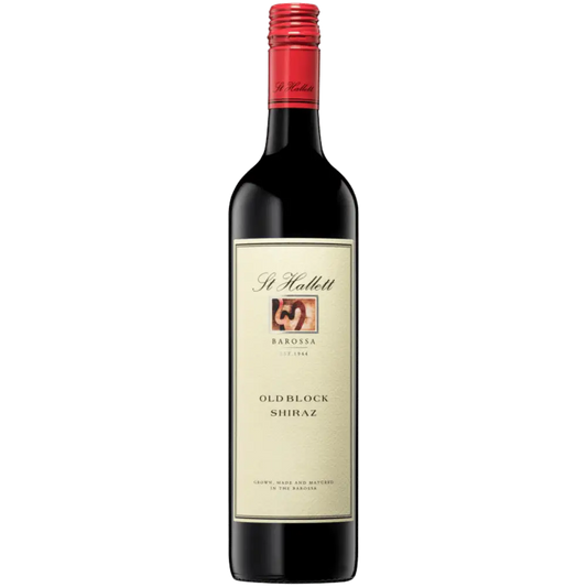 Red wine bottle with a visible label on a white background