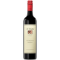 Red wine bottle with a visible label on a white background